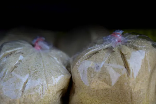 stock image Granulated sugar is packed in plastic bags, Thailand.