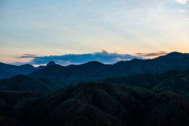 Mountain view  with mist at Wat Phrathat Doi Leng view point, Thailand.