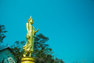 Phra 'da yürüyen altın Buda heykeli. Khao Noi tapınağı, Tayland.