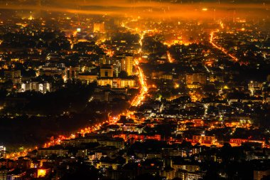 Chiangmai city with fireworks in the night, Thailand.