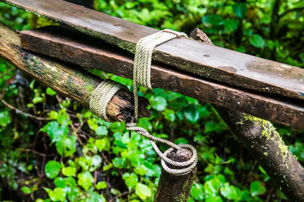 Doi Inthanon Ulusal Parkı 'ndaki ahşap korkuluklar, Tayland.