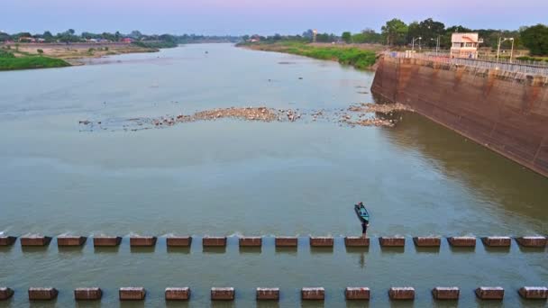 Vue Sur Rivière Barrage Chao Phraya Dans Province Chainat Thaïlande — Video