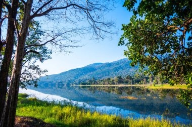 Tayland 'ın Chiangmai ilindeki Huay Tueng Tao gölünün manzara manzarası.
