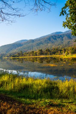 Tayland 'ın Chiangmai ilindeki Huay Tueng Tao gölünün manzara manzarası.