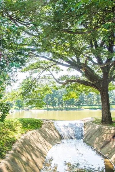 Su, Tayland 'daki küçük beton kanala taşar..