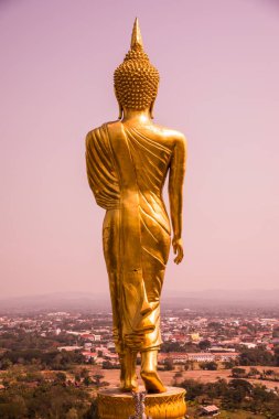 Phra 'da yürüyen altın Buda heykeli. Khao Noi tapınağı, Tayland.