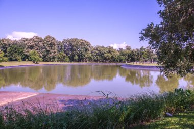 Tayland 'ın Chiang Rai bölgesinde mavi gökyüzü ile göl.