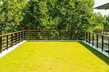 Tayland 'ın modern binasının çatısında çimen döşemesi.