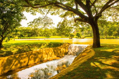Su, Tayland 'daki küçük beton kanala taşar..
