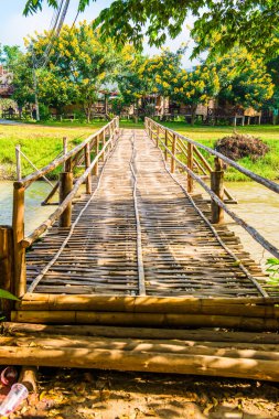 Bambu köprüsü Pai Nehri, Tayland.