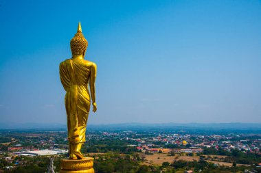 Phra 'da yürüyen altın Buda heykeli. Khao Noi tapınağı, Tayland.