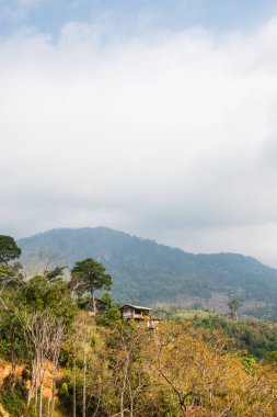 Tayland Phulangka Ulusal Parkı 'nda Dağ Manzaralı Küçük Ev.