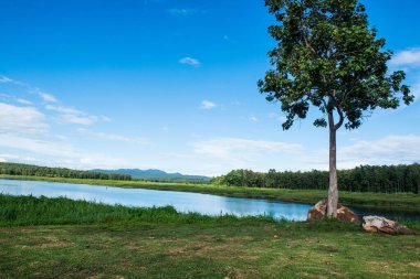 Mae Puem rezervuarının manzara görüntüsü, Tayland.