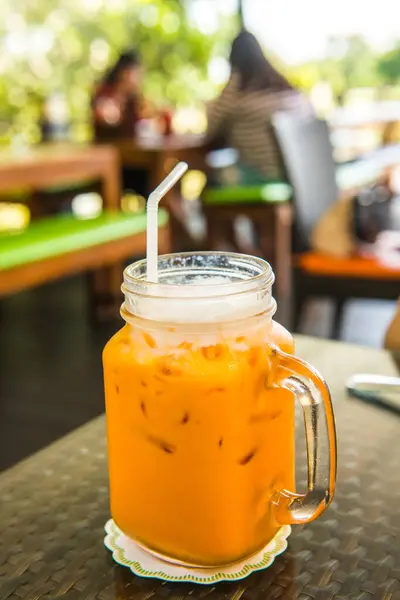 Iced Milk Tea Modern Glass Thailand — Stock Photo, Image