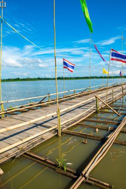 Phayao 'daki Kwan Phayao Gölü' ndeki bambu köprüsü..