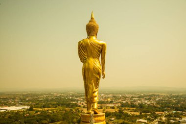 Phra 'da yürüyen altın Buda heykeli. Khao Noi tapınağı, Tayland.