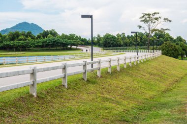 Bisiklet yolu olan yeşil çimenlik alan, Tayland.