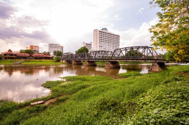 CHIANG MAI, THAILAND - May 2, 2020 : Old iron bridge above Ping river, Chiang Mai province.