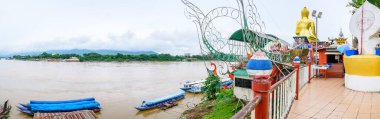 CHIANG RAI, THAILAND - July 18, 2020 :  Panorama View of Golden Triangle at Chiang Saen District, Chiang Rai Province.