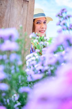 Thai Woman with Beautiful Garden at Chiang Mai Province, THailand.