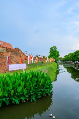 CHIANG MAI, THAILAND - April 13, 2021 : City Moat and Street at Hua Lin Corner in Chiangmai Province during Songkran Festival, Thailand.