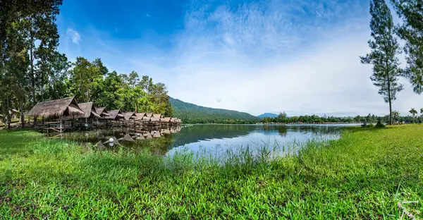 Panorama of Huay Tueng Thao Reservoir in the morning, Chiang Mai Province.