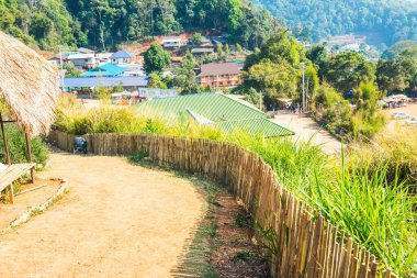 Tayland 'ın Chiangmai bölgesindeki Mon Jam tepesinde toprak yolu olan bambu çitleri..