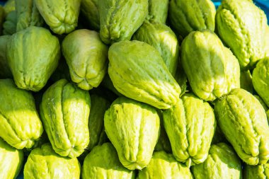 Chayote meyvelerinin arka planı, Tayland.