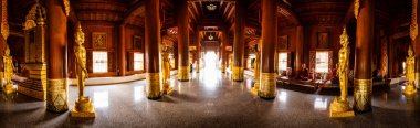 CHIANG MAI, THAILAND - April 24, 2020 : Panorama of Lanna style building with sun light, Chiang Mai province.
