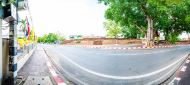 CHIANG MAI, THAILAND - April 26, 2020 : Panorama of Chaeng Si Phum ancient wall with city street, Chiang Mai province.