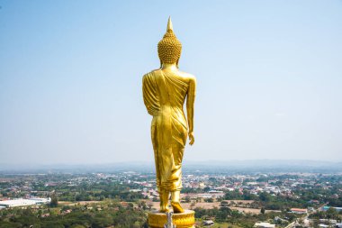 Phra 'da yürüyen altın Buda heykeli. Khao Noi tapınağı, Tayland.