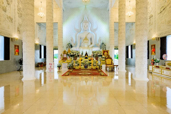 CHIANG RAI, THAILAND - August 12, 2020 : Beautiful white Buddha statue at Wat Huay Pla Kang, Chiang Rai province.