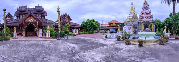 PHAYAO, THAILAND - August 13, 2020 : Pamorama of Wat Nantaram in Chiang Kham district, Phayao province.