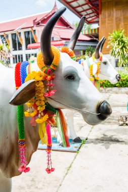 Tayland 'daki Tayland tapınağında inek heykeli.