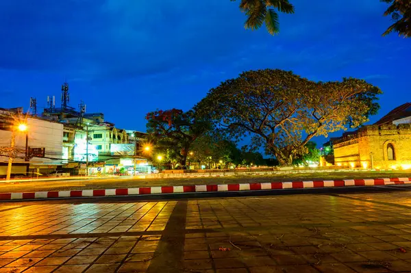 CHIANG MAI, THAILAND - May 10, 2021 : Chang Phuak Gate at Night in Chiang Mai Province, Thailand.