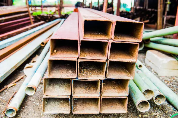 Rectangular steel pipe with rust, Thailand
