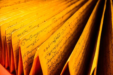 CHIANG MAI, THAILAND - February 11, 2021 : Lanna Alphabet in Ancient Book, Chiang Mai Province.