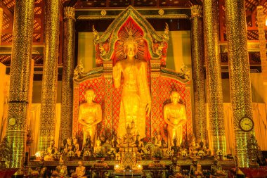 Wat Chedi Luang Tapınağında Buda duruyor, Tayland.