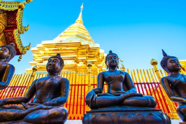 Wat Phrathat Doi Suthep tapınağının manzarası Chiang Mai, Tayland.