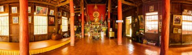 CHIANG MAI, THAILAND - March 19, 2022 : Inside Panorama of Thai Style Old Building at Wat Luang Khun Win, Chiangmai Province.