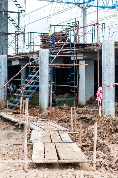 Temporary walk way in construction site, Thailand