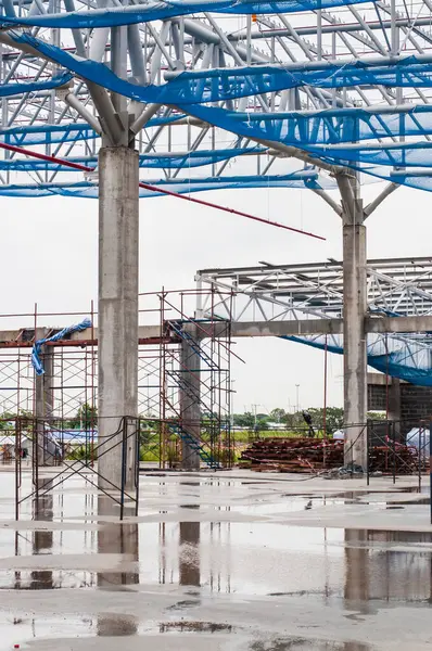 Steel truss with safety net in construction site, Thailand