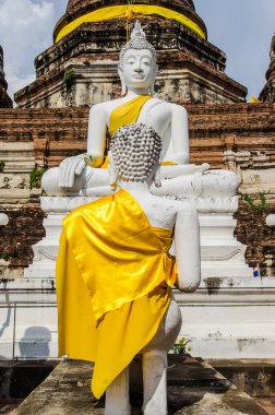 Tayland 'ın Ayutthaya ilinde tapınaklı Buda heykeli.