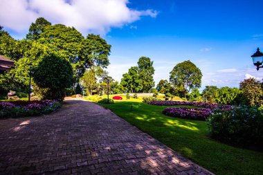 Chiang Rai bölgesindeki Doi Tung Kraliyet Konağı 'nda güzel bir park..