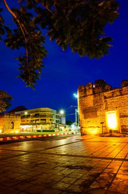 CHIANG MAI, THAILAND - May 10, 2021 : Chang Phuak Gate at Night in Chiang Mai Province, Thailand.