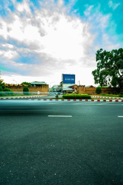 CHIANG MAI, THAILAND - April 26, 2020 : Chiang Mai Gate with city street, Chiang Mai province.