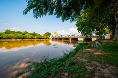 CHIANG MAI, THAILAND - May 6, 2020 : Ping River and Nawarat Bridge in Chiang Mai Province, Thailand.