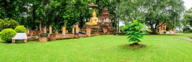 CHIANG RAI, THAILAND - July 18, 2020 : Panorama View of Wat Phra That Song Pee Nong in Chiang Saen District, Chiang Rai Province.