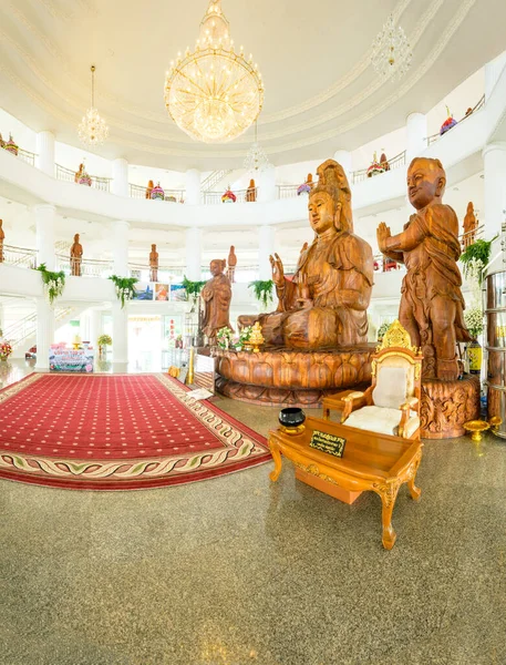 stock image CHIANG RAI, THAILAND - July 19, 2020 : Panorama View of Wooden Guanyin Statue in Huay Pla Kang Temple, Chiangrai Province.
