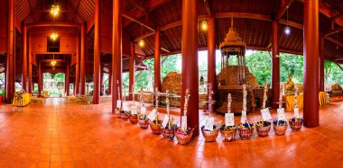 CHIANG RAI, THAILAND - July 18, 2020 :  Panorama View of Lanna Style Building in Wat Chedi Luang, Chiang Rai Province.